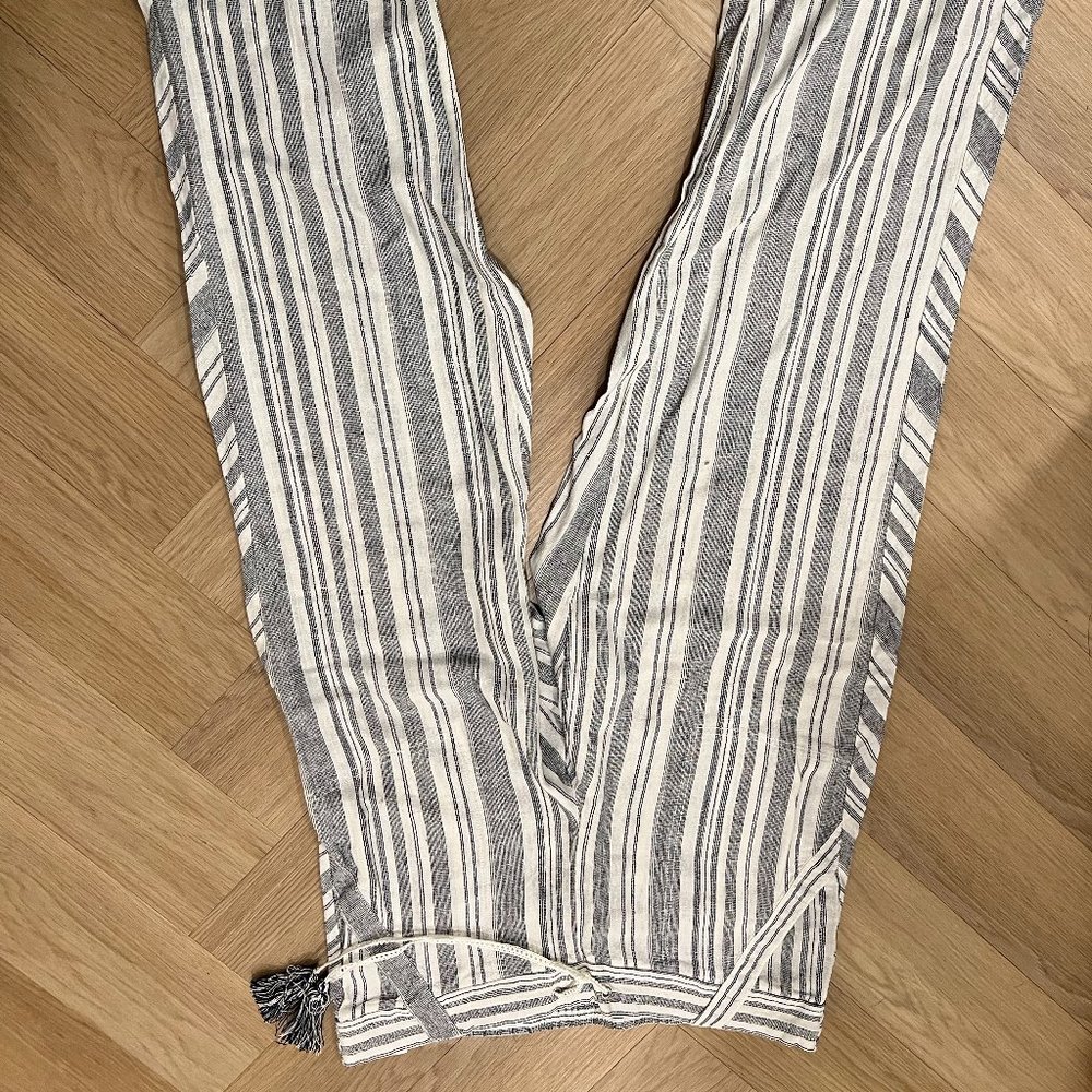 JOLT Linen blend striped pants with tie and pockets